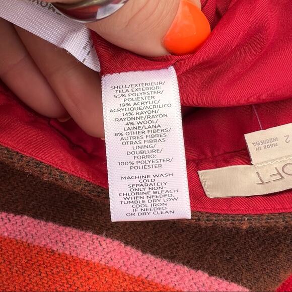 Ann Taylor Loft Wool Striped Pink Red Wrap Mini Skirt Size 2 NWT - Picture 7 of 8